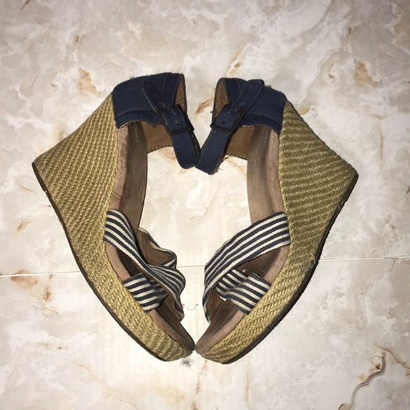 TOMS Espadrille Stripe Ankle Strap Wedge Sandals - Picture 2 of 8